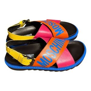 Moschino Vibrant Muli-Color Calf Leather Sandals Sz 44 or US Wmn's 12 Men's 10